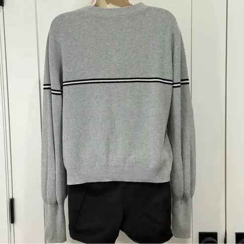 The Fifth Label Ribbed Sweater Crewneck Stripe Gray Large Chic Preppy Edgy Boho