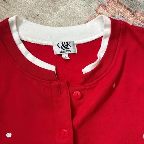 90s Style Country Christmas Cardigan Sweater Embroidered Snowman Polar Bear L Red Size L