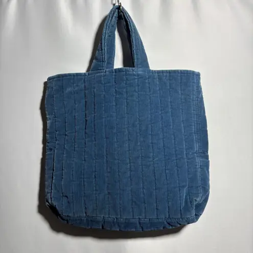 Quilted Patchwork Tote Bag Blue Floral Corduroy Shoulder Bag Cottage Boho