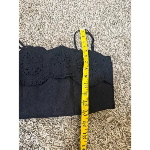 Sigrid Olsen Sigrid Olson Black Linen Blend Cropped Tank Top Womens Sz M Cottagecore