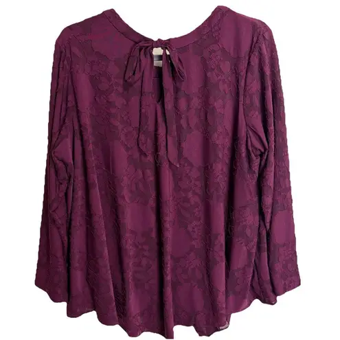 Susan Graver Burnout Jacquard Knit Top Vintage Wine 1X Petite Whimsygoth Romance