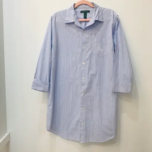 Ralph Lauren Lauren ® Blue white Stripe Sleepshirt sz small.