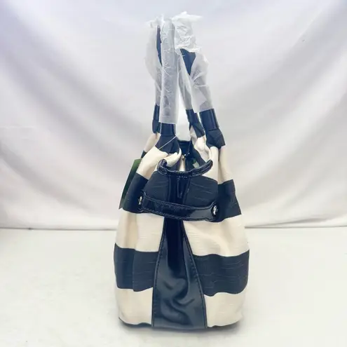 Kate Spade New  Black & Cream Stevie Jubilee Stripe Canvas Hobo Bag Purse