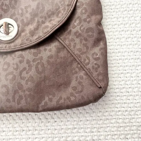 Baggallini Baggalini Rio Brown Cheetah Crossbody Turnlock Flap Water Resistant Nylon Bag