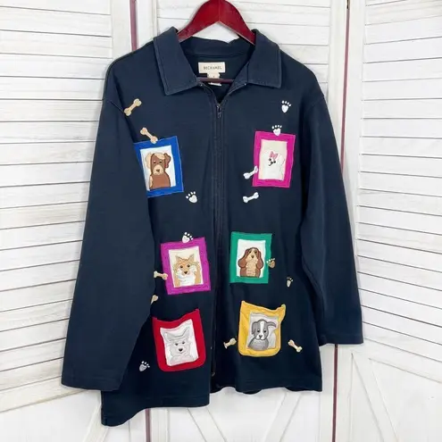 Bechamel Dog Lover Embroidered Patches Full Zip Cardigan Jacket Blue Large