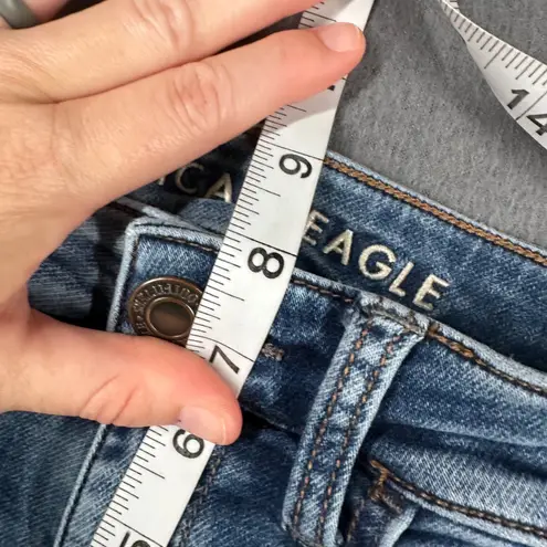 American Eagle Jeggings Size 2 Regular Wash Distressed Super Stretch Denim Jeans Blue