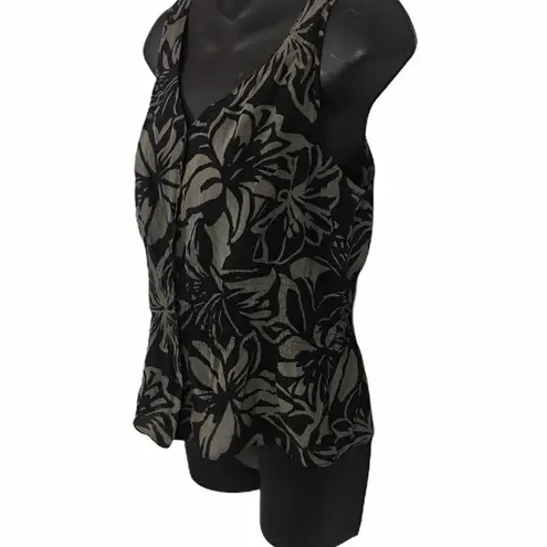 Sigrid Olsen  black/taupe floral silk blouse Size 8