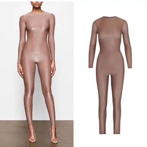 SKIMS  Shimmer Glitter Catsuit Onesie Size Small in Umber Long Sleeve