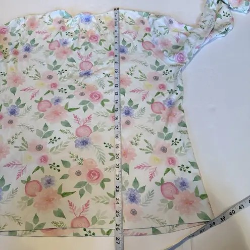 COTN Pajama Top Women XL Long Sleeve White Floral Soft Pleated Grandmacore