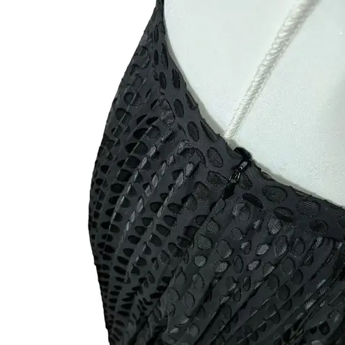 Akris Punto Dot Devore Midi Skirt Black Women’s Size 12 Tiered Pleated A-Line