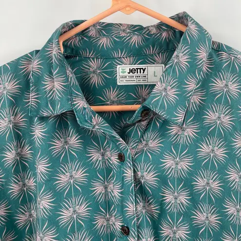 JETTY Shirt Dress Large Atlantis Tunic Beach Coverup Travel Resort Vacation Surf Green