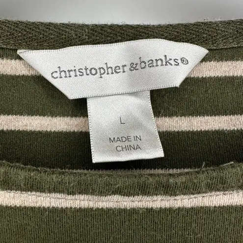 Christopher & Banks Christopher Banks green striped 3/4 sleeve t shirt - Large