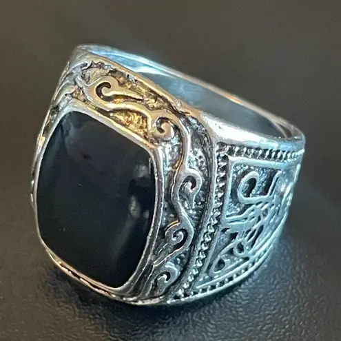 S925 silver natural obsidian ring size 7.5