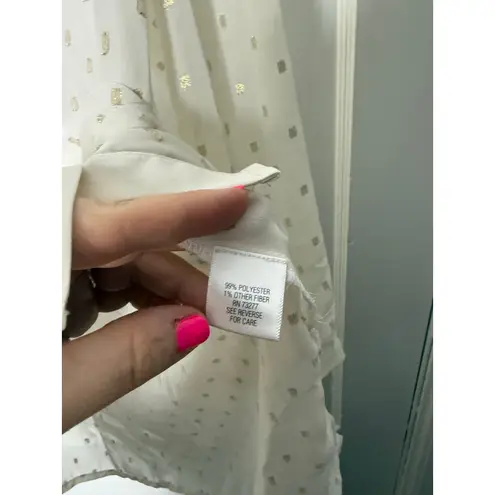 Elle Women's White Gold Sheer Button Down Tie Top Blouse Size XS 3/4 Sleeve