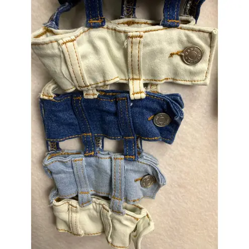 Azalea Wang Patchwork Cropped Denim Jacket Cutout Blue White Size L Statement Size L