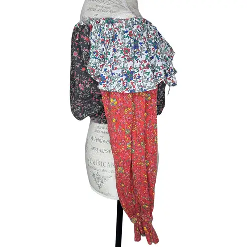 Bonjour Vintage 90’s Floral Off-Shoulder Patchwork Cropped Floral Women's Top M