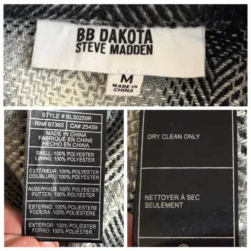 BB Dakota Steve Madden Women’s Size Medium Plaid Flannel Longline Shacket Coat Black