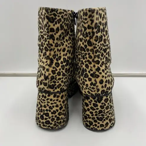 Vtg Plats Leopard Plush Platform Super Chucky Ankle Boots Size 10 Disco Funky
