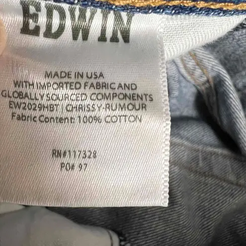 Edwin Flare Jeans Blue Distressed Chrissy Wide Flare Bootcut Womens Size 24 New