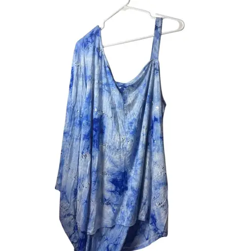 Ashley Stewart Plus One Shoulder Blue Tie Dye Top Size 22/24