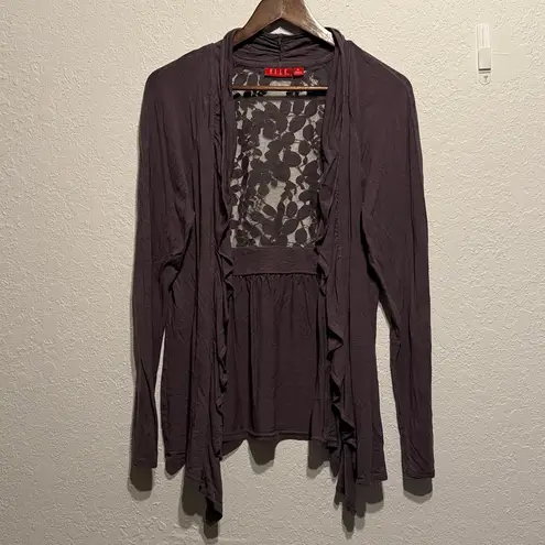 Elle Purple Gray Lace Back Open Front Cardigan Size XL Lightweight Long Sleeve