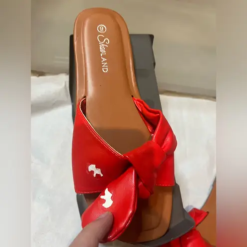 Shoe Land Cherry Vibrant Red Bowknot Tied Padded Flat Dressy Sandal Shoes Sz 9