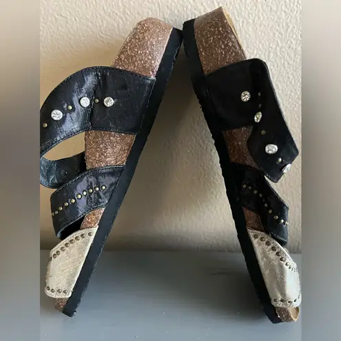 Black and Gold Leather Studded Sandals European Shoe Size 6.5