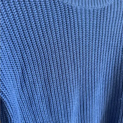 English Factory Blue Chunky Knit Crew Neck Sweater Womens XS Tied Waist Coquette