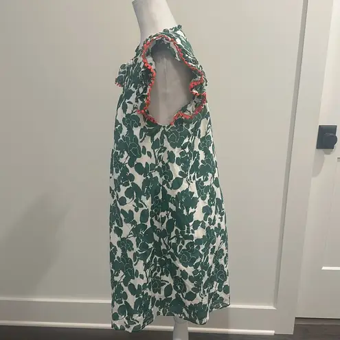 THML Green and Ivory Cotton Floral Flutter Sleeve Dress Sz M