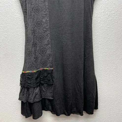 Vintage Syle Camisa Dress S/M Y2K Embroidered Whimsigoth Fairygoth 3D Floral Black