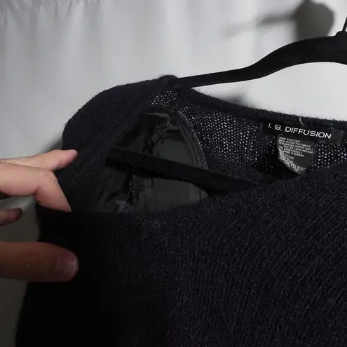 VTG 80s IB Diffusion Silk Angora Rabbit Hair Lambswool Knit Top Flowers Glamor M Black Size M