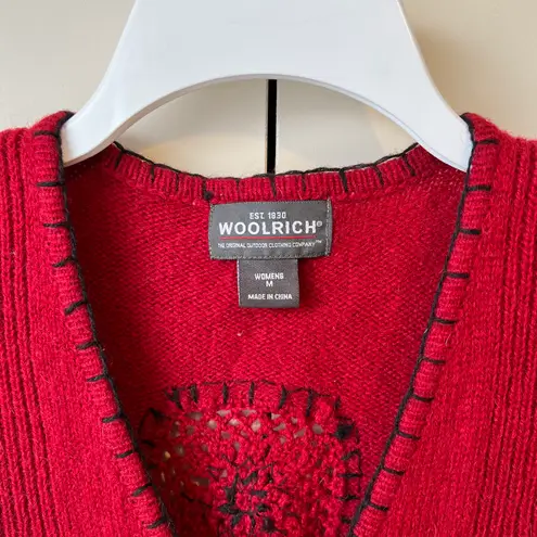 Woolrich Ruby Red Wool Beaded Zip Up Sweater Vest Medium