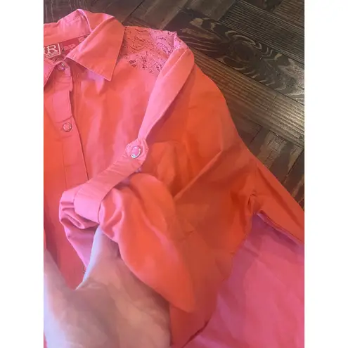 Red Ranch Lace Pearl Snap Button Shirt Women XXL Western Cowgirl Y2K Cowgirl