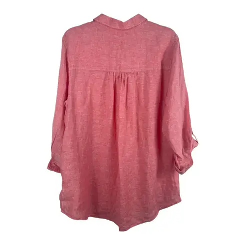 Sigrid Olsen 1X 100% Linen QTR Button Tunic Top Pink Roll Tab Sleeve Relaxed - Image 6