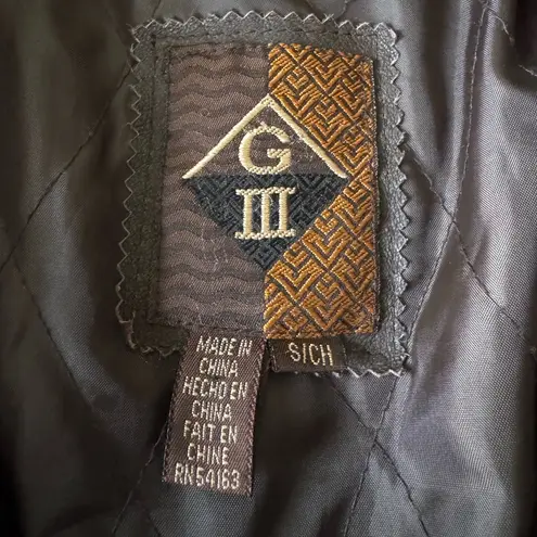 Vintage GIII Brown Genuine Leather Jacket Hooded Anorak Trench Coat Sz Small