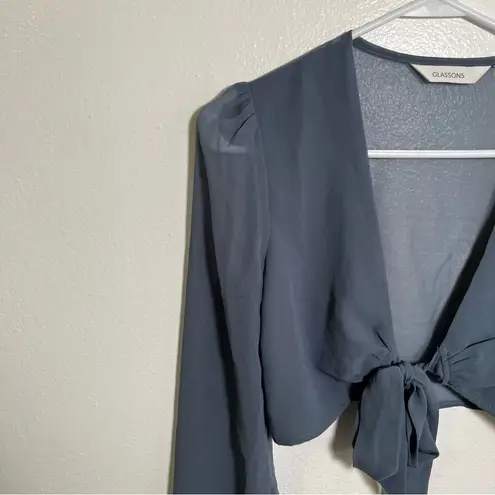 Glassons Cropped Chiffon Top Blue Gray Sheer 8