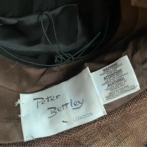 PETER BETTLEY London Chocolate Brown Straw Velvet Feather Fascinator Hat