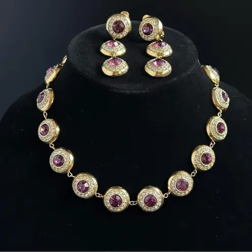 Vintage 80’s Rhinestone & Purple Sapphire Bridal Set Gold