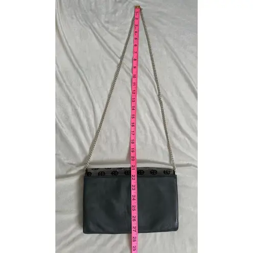 Vintage Bon Goût 70s Velvet Logo Crossbody Gray Black Silver Chain Leather