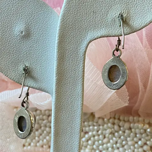 Sterling Silver Labradorite Dangle Earrings Oval Beaded Accent .925