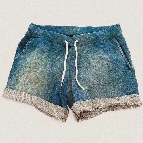 monrow revolve blue faux jean worn in wash drawstring sweat shorts xs