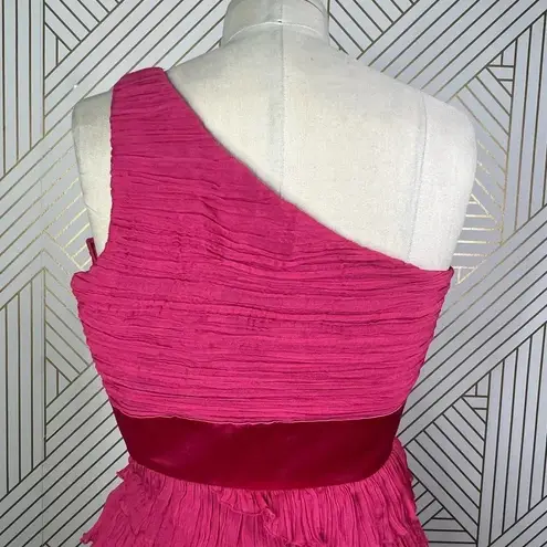 Pronovias Strawberry Pink One Shoulder Ruffle Cocktail Dress Size US 2