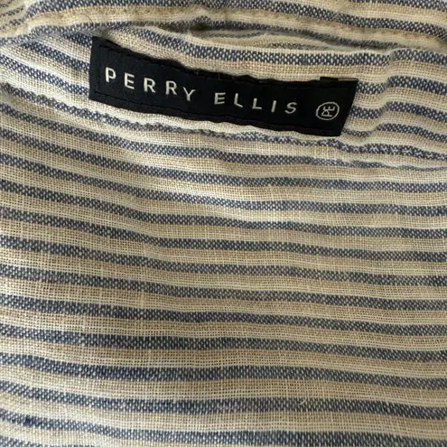 Perry Ellis Men's Striped Linen Button Down Shirt XL