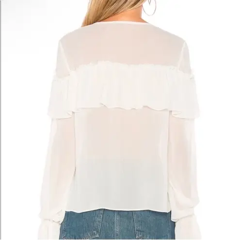 Majorelle Mariel Blouse White Ruffle Long Sleeve Chiffon Vneck Top Sz XXS