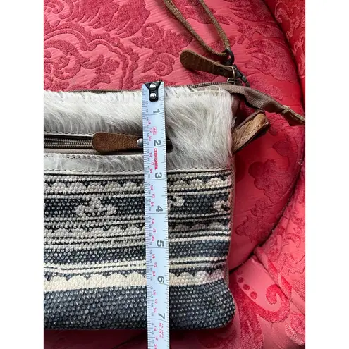 Womens Crossbody Myra Bag with Faux Fur and Patterned Fabric Brown