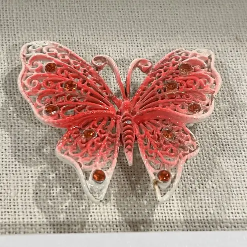 VTG Y2K Hot Ombre Pink Butterfly Brooch Pin Rhinestones Fairy Whimsical Party