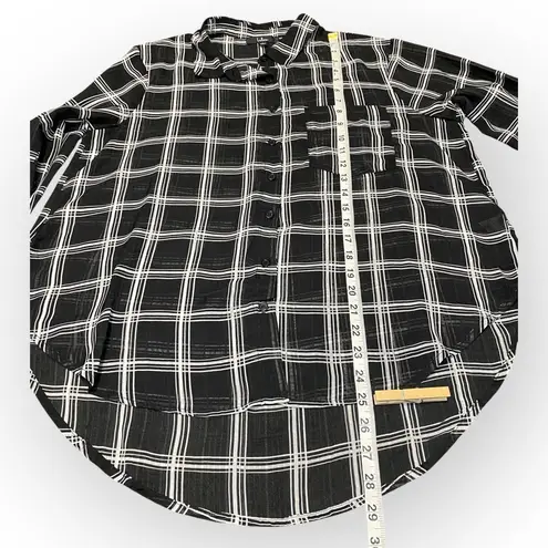 Lulus Black Sheer Grid Pattern Button Up Top Size Large