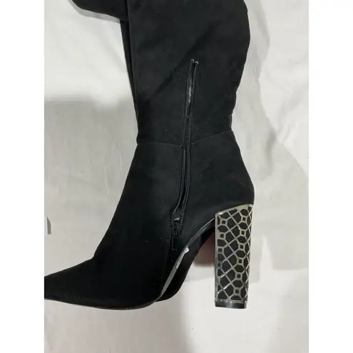 Charlotte Russe Woman’s  Chrissy Black Faux Suede Block Heel 1/4 Zip Tall Boots 8