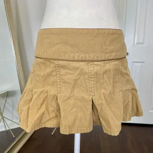 Early 2000's Preppy Skater Brown Tan Micro Mini Ultra Short Corduroy Skirt L Size L