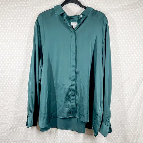 J.Crew  Green Drapey Satin‎ Button Up Top - Image 2